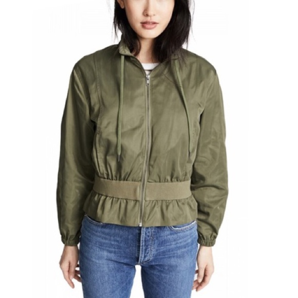 FRAME Green Peplum Bomber Jacket